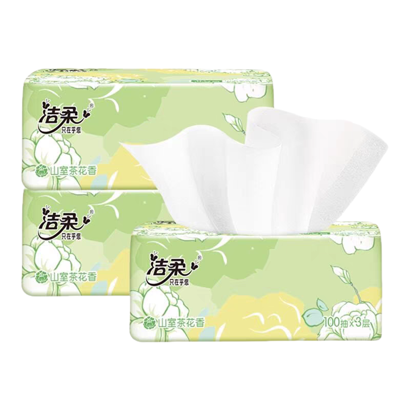 洁柔纸巾东方花园山室茶花香抽纸整箱100抽餐巾面巾纸卫生纸6包