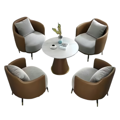 智叶舟洽谈沙发组合单人位*4+圆桌套