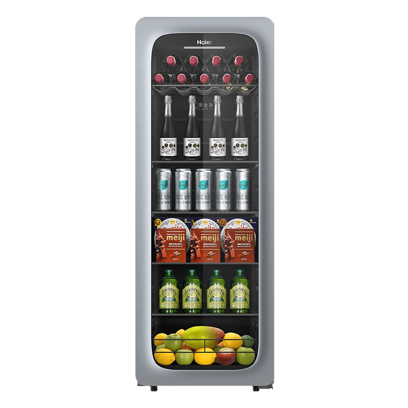 海尔200升家用客厅办公室冷藏柜暖藏冰吧能量吧茶叶饮料水果蔬菜保鲜柜小型冰箱冰河银LC-200WLH9ES1