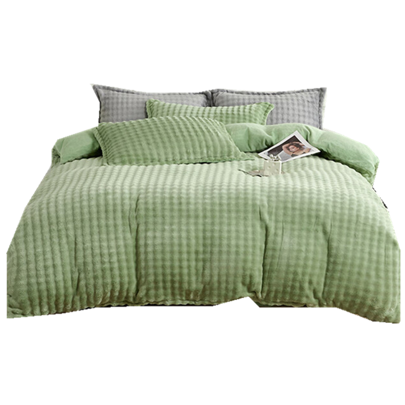 恒源祥TBK2069兔毛小泡绒四件套-抹茶绿200*230cm