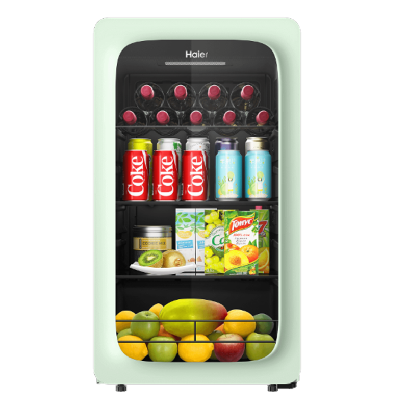 海尔(Haier)冰吧家用小冰柜客厅办公室小冰箱 水果饮料茶叶柜透明玻璃门立式冷藏柜红酒柜保鲜柜 92升/智能