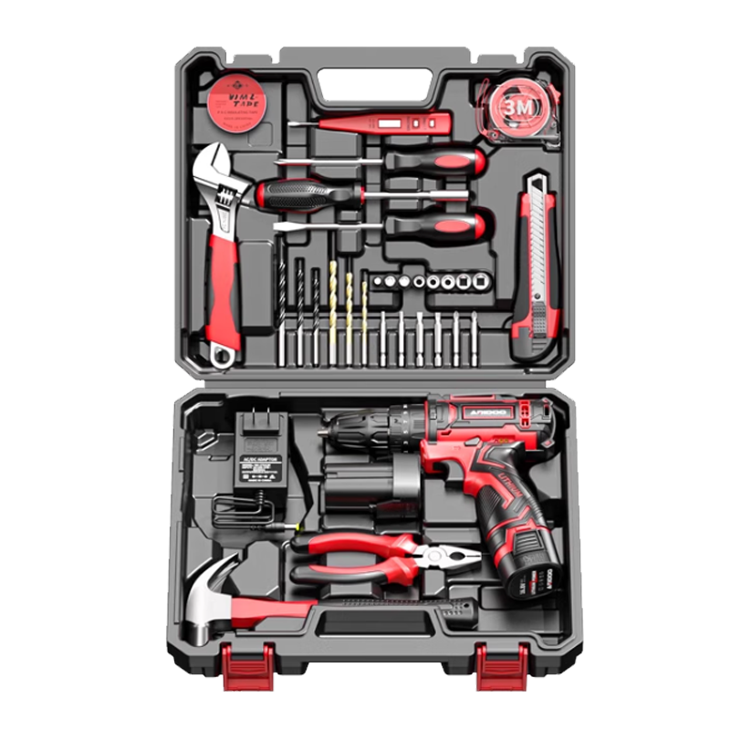 艾锐盾手电钻家用冲击手枪钻锂电工具箱套装多功能电转打孔器电动螺丝刀12V双速2电1充[旗舰套装]