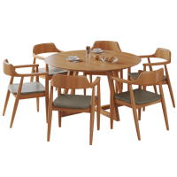 豫龙都实木餐桌椅圆桌+6椅套