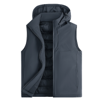 渔人船长男士羽绒马甲加厚防风连帽可拆卸羽绒马甲