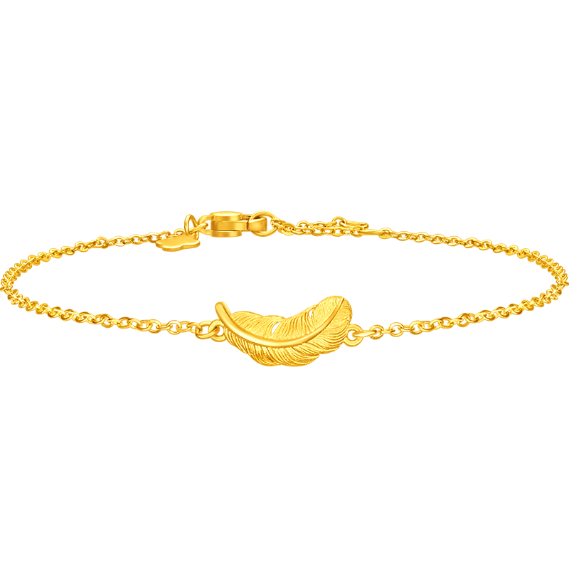周大福轻盈灵动羽毛足金黄金手链女计价(工费280)EOF1333礼物