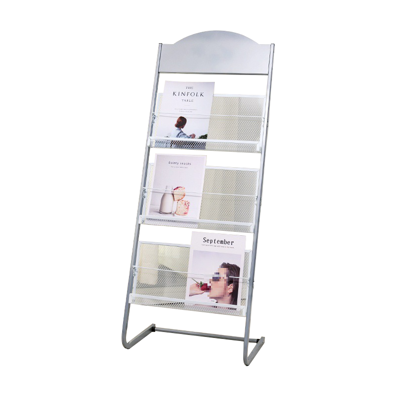 翌嘉YJ4122804 杂志架展示架报置物架收纳落地报纸报刊架 银色三层 480*380*1250