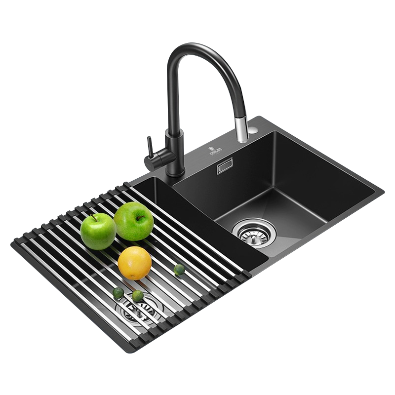 欧琳水槽9205H大双槽厨房洗菜盆不锈钢枪灰洗碗池不沾油纳米手工水槽