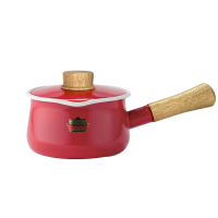 FUJIHORO 日本进口珐琅奶锅 铸铁锅单柄汤锅搪瓷宝宝辅食锅婴儿辅食锅奶锅 绯红[带盖] 15cm
