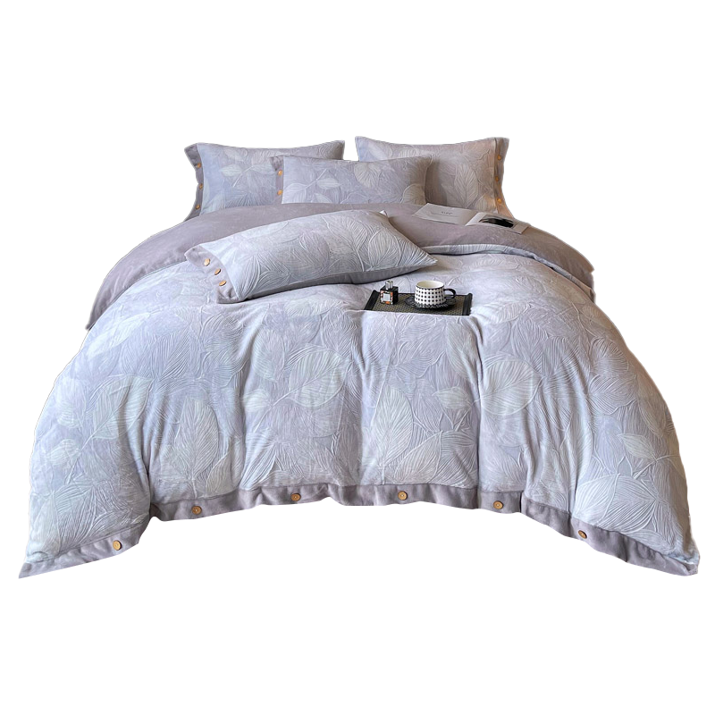 雅鹿立体雕花牛奶绒纽扣款四件套 冬季加厚保暖床上用品