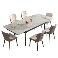 伟樽岩板餐桌1米可伸缩140*70*75cm+椅子*6套