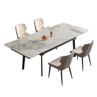伟樽1米伸缩餐桌岩板140*70*75cm+椅子*4套