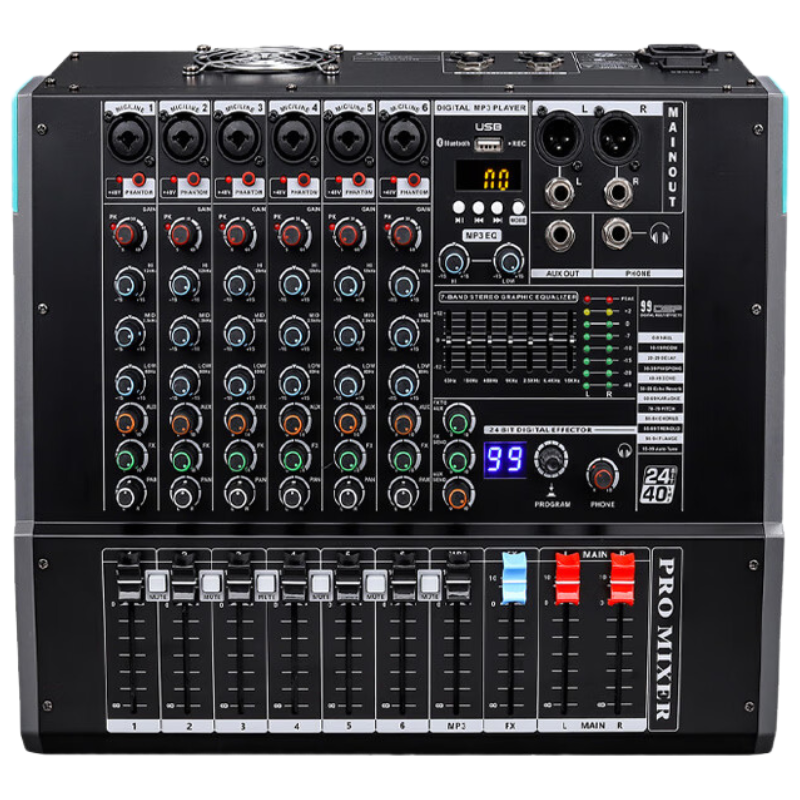 润普Runpu RP-TY6-G200W专业调音台功放一体机6路调音台200W大功率功放多功能MP3播放器带录音功能QY