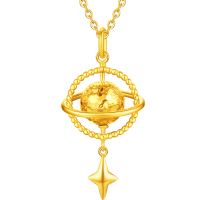 周大福爆闪碎金鱼鳞星球小行星足金黄金吊坠女计价(工费520元)EOF1963礼物