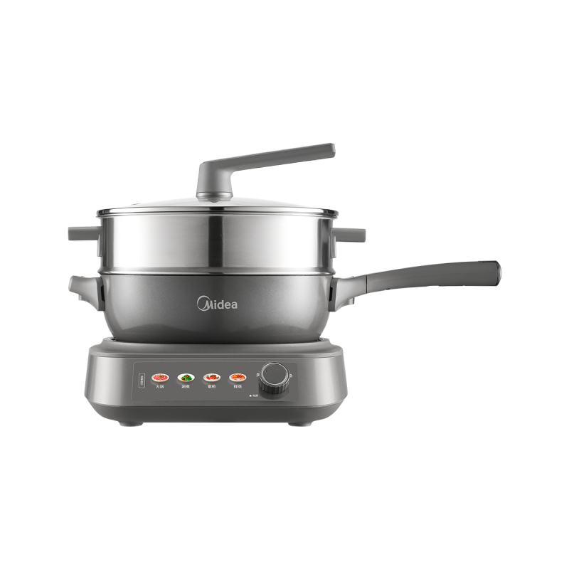 美的(Midea)电火锅电炒锅大火力旋钮多功能 炒菜锅一体不沾5.5L上蒸下煮电热锅 5.5L MC-HCG3215