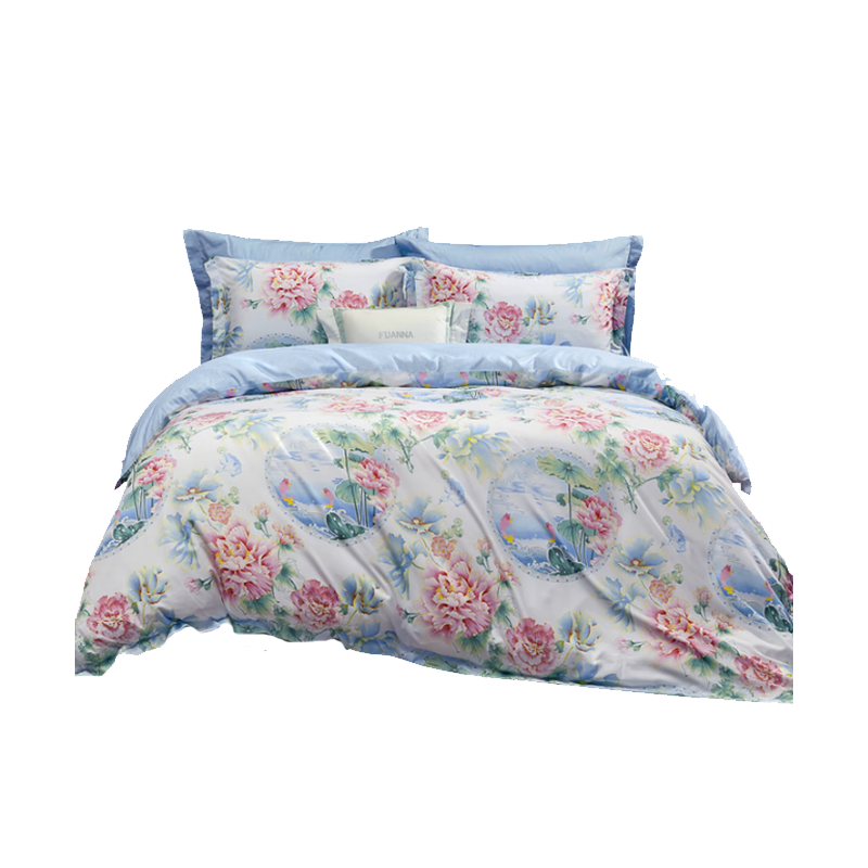 富安娜床单四件套江南芙蕖 双人床203*229cm 绿