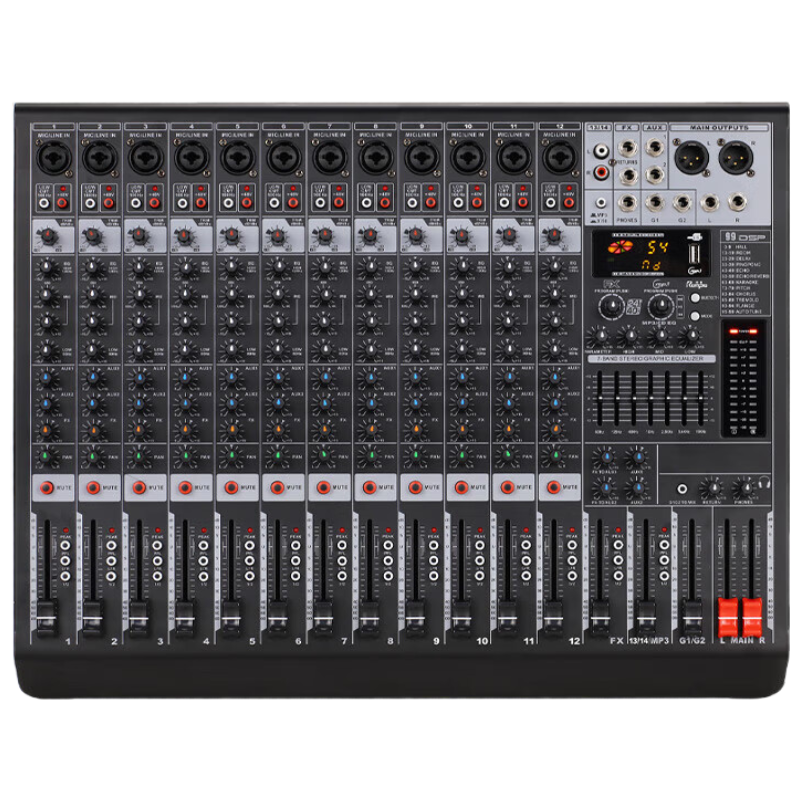 润普Runpu 国产化专业12路调音台带两编组音频扩声系统十二路带2路AUX模拟多编组调音台RP-MTY6012UX