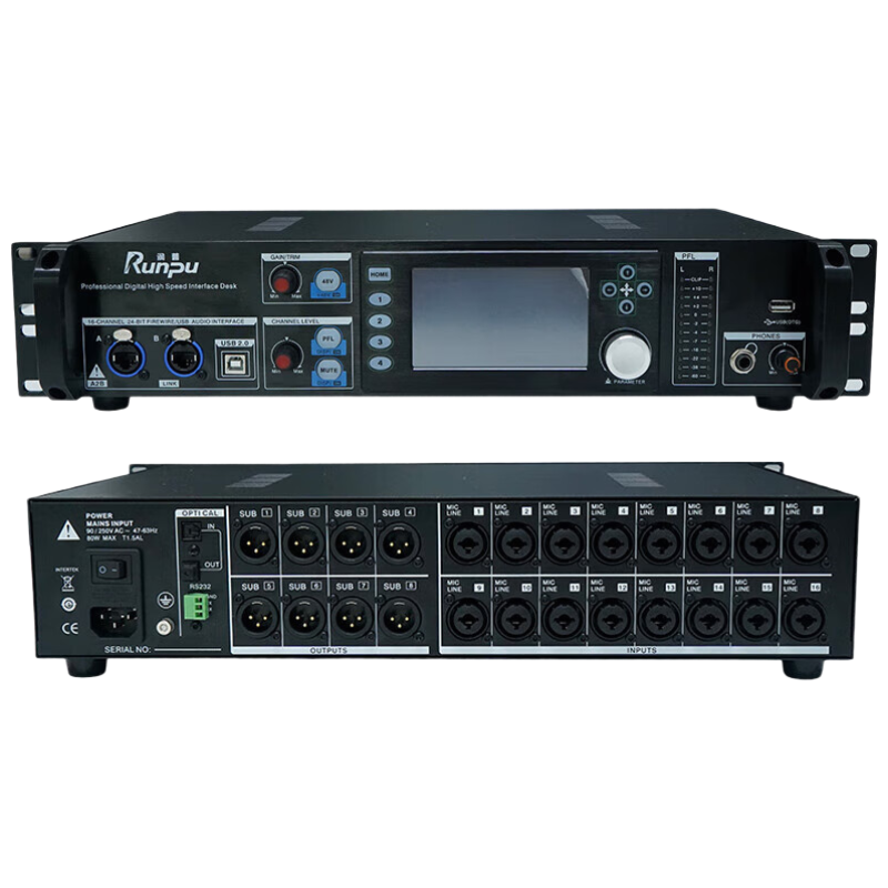 润普Runpu RP-STY16-8 国产化机架16路机柜式专业数字调音台PC远程控制触摸屏调音台机柜式16进8出 QY