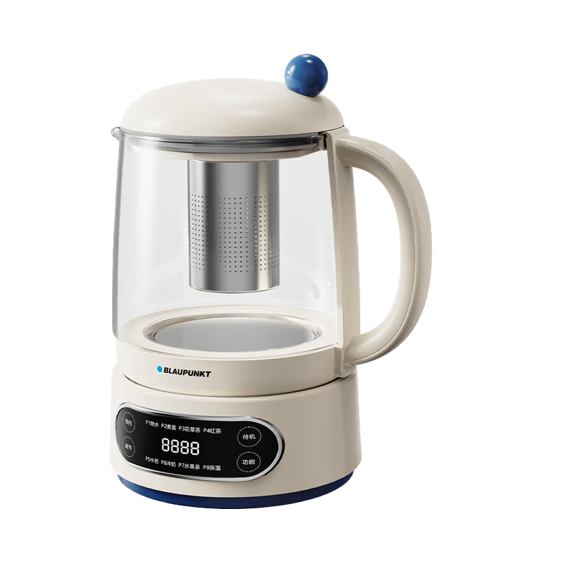 BLAUPUNKT德国蓝宝养生壶家用1.5L大容量烧水壶304不锈钢12小时预约恒温煮茶壶电热水壶象牙白 BP-A19