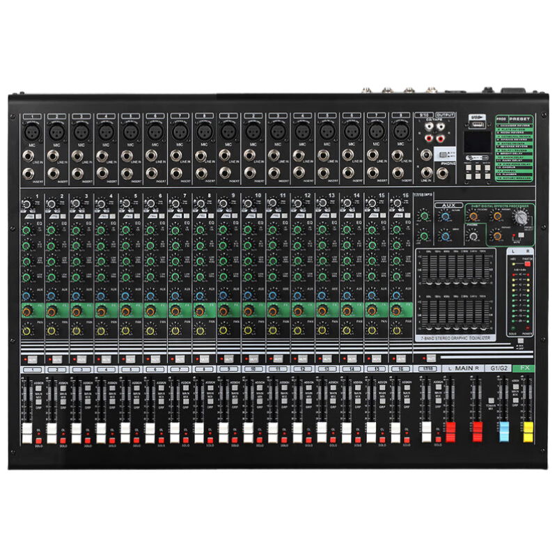 润普Runpu 国产化专业调十六路音台舞台演出视频会议本地扩音数字混响效果模拟16路调音台RP-MTY8016S