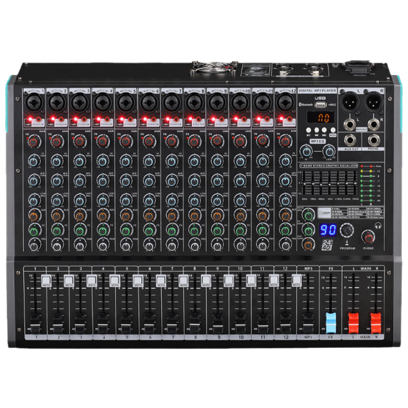 润普Runpu RP-TY12-G200W 专业调音台功放一体机12路调音台200w功放多功能MP3播放器带录音功能QY