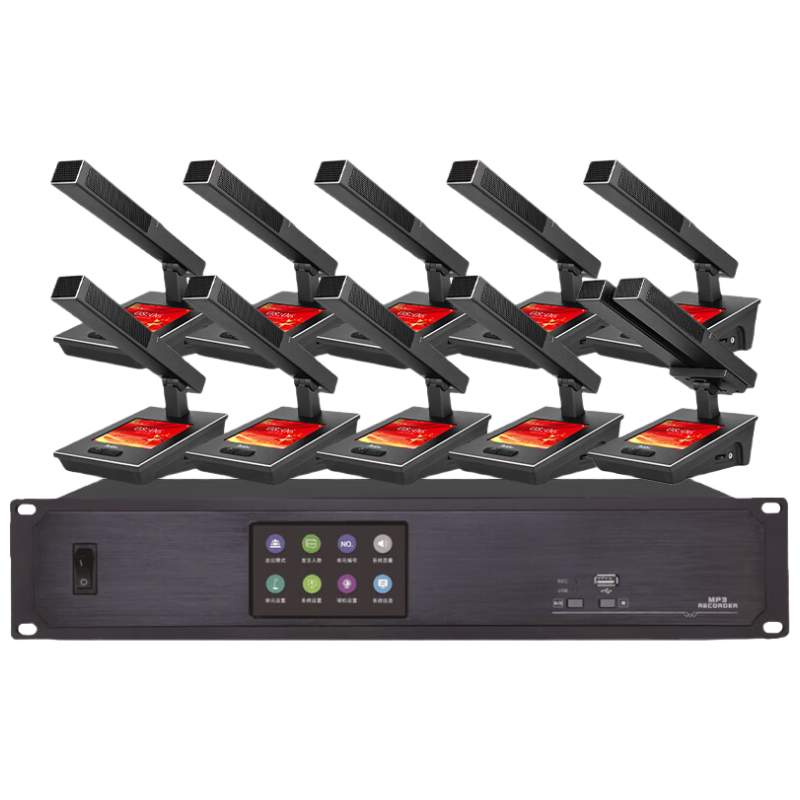 润普Runpu有线数字手拉手会议室麦克风主机 视频跟踪大型讨论型会议系统方管麦一拖十RP-SY66-10