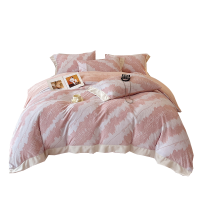 雅鹿 YLT2612雕花牛奶绒四件套 流光谍影蓝/时尚格韵粉