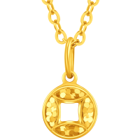周大福小鼻嘎爆闪鱼鳞铜钱币足金黄金吊坠计价女款(工费180)EOF1966礼物
