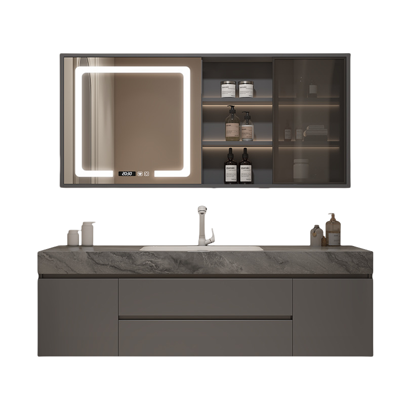 汉德斯科无缝岩板陶瓷盆免漆实木浴室柜组合智能镜柜卫浴柜洗脸盆柜吊柜挂墙式洗漱台洗手池6048