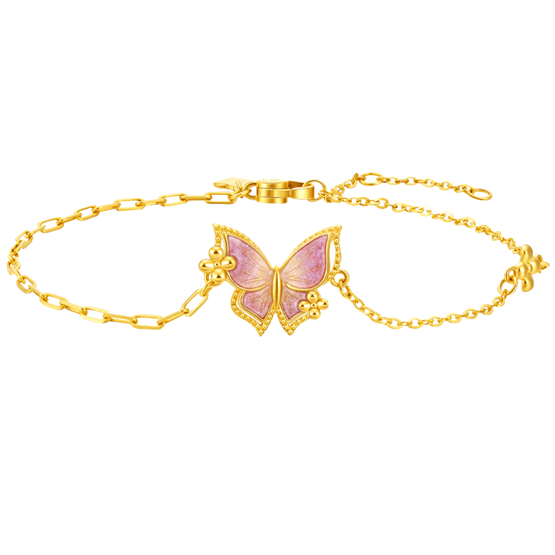 周大福鎏光梦蝴蝶黄金手链女生日礼物足金首饰送女友EOR1204