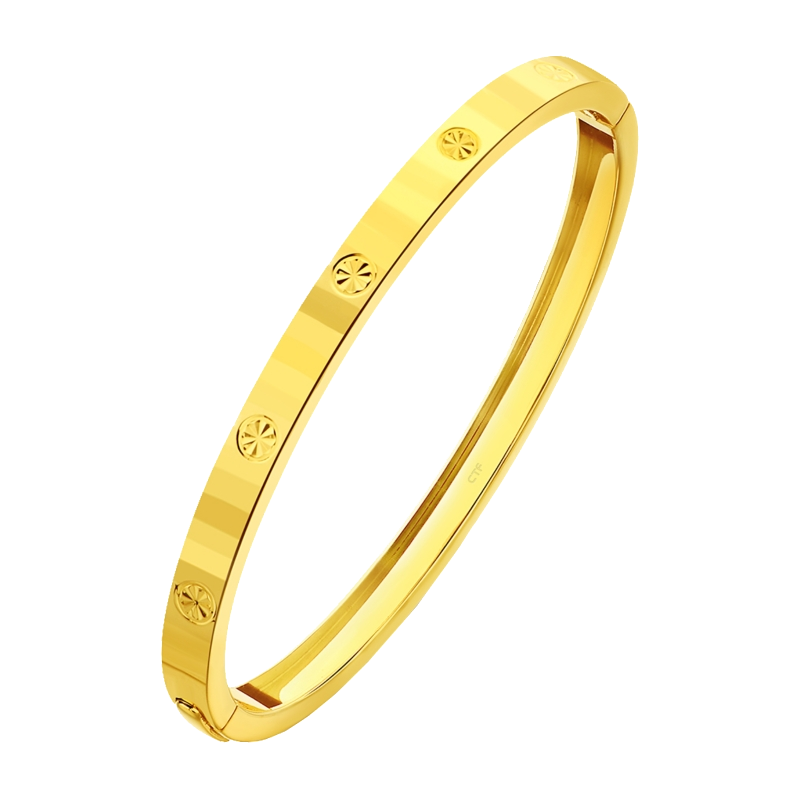 周大福圆点贵妃镯子足金实心椭圆黄金手镯女礼物(工费:1280计价)F233010