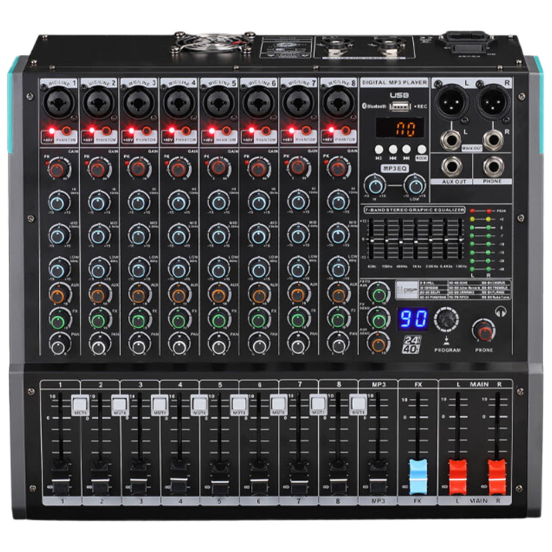 润普Runpu RP-TY8-G200W 专业调音台功放一体机8路调音台200W大功率功放多功能MP3播放器带录音功能Q