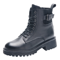 时言(SHIYAN)马丁靴女冬季加绒2025新款英伦风女靴厚底网红机车靴休闲中筒靴女