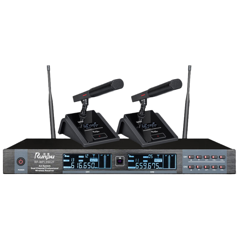 润普Runpu国产化专业会议话筒 无线一拖二短杆鹅颈式麦克风RP-WPL9902F