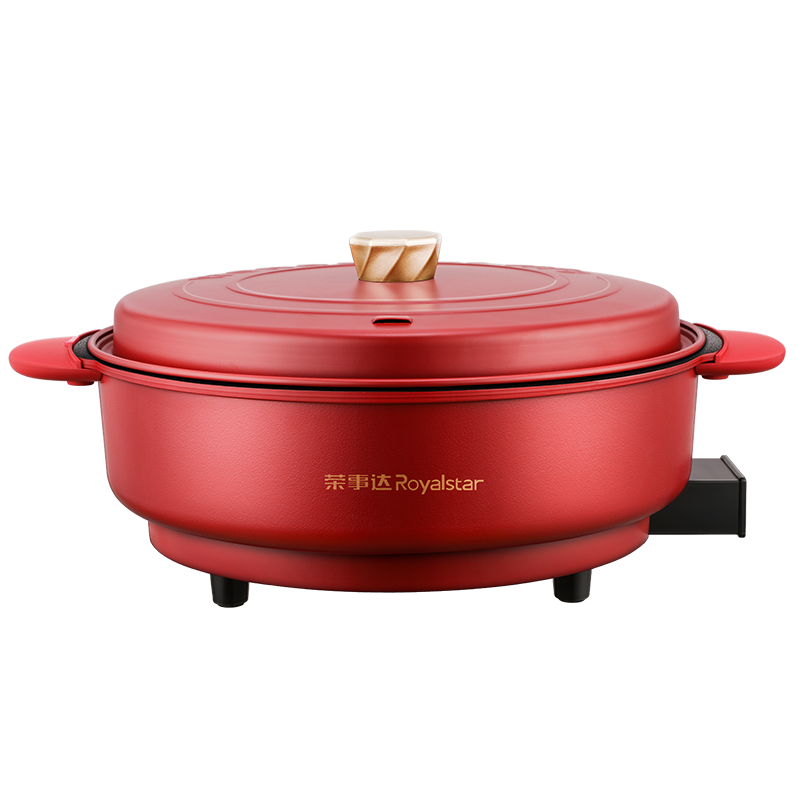 荣事达Royalstar)电火锅电炒锅电煮锅火锅锅电锅一体锅家用多功能料理烤肉电热锅RHG-150F(红色)珐琅锅红色