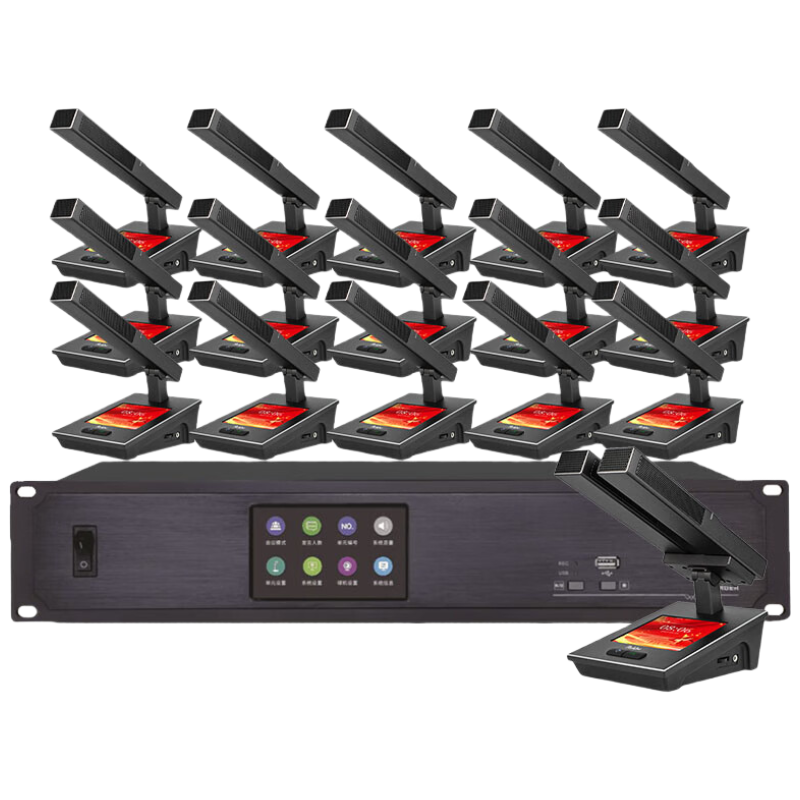 润普Runpu有线数字手拉手会议室麦克风主机视频跟踪大型讨论型会议系统方管麦一拖十六RP-SY66-16