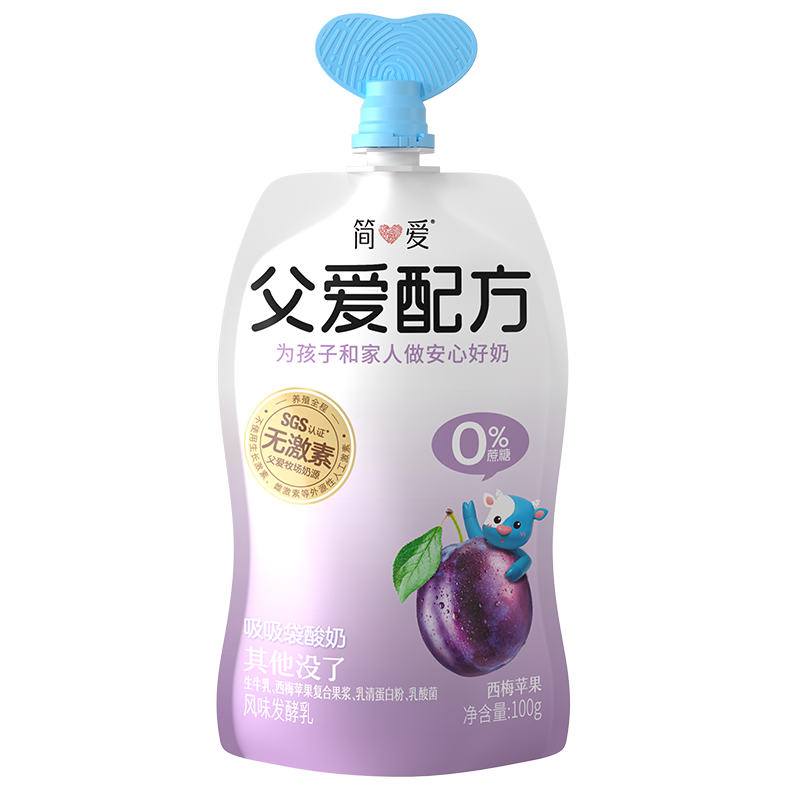 简爱酸奶 父爱西梅苹果味0糖100g*12袋(3-7天内顺丰冷链发货)