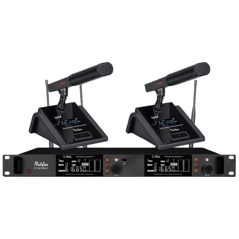 润普Runpu国产化 专业会议话筒 真分集 无线一拖二短杆鹅颈式麦克风RP-WZF9992F