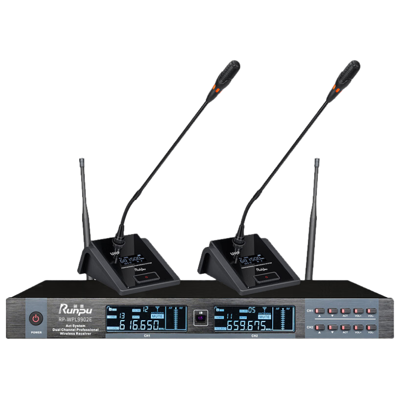 润普Runpu国产化专业会议话筒 无线一拖二鹅颈式麦克风RP-WPL9902E