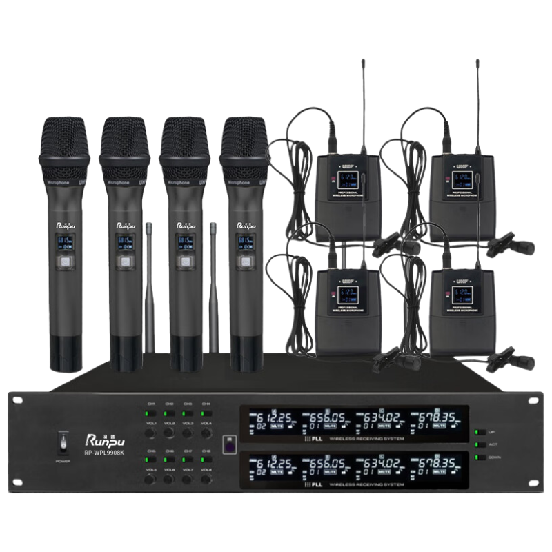 润普Runpu国产化 专业会议话筒 无线一拖八麦克风 4手持+4领夹RP-WPL9908K