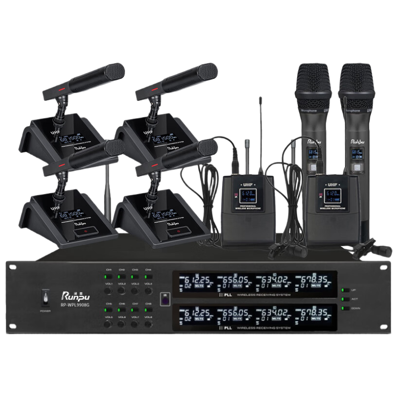 润普Runpu国产化 专业会议话筒 无线一拖八麦克风 2手持+2领夹+4短杆鹅颈RP-WPL9908G