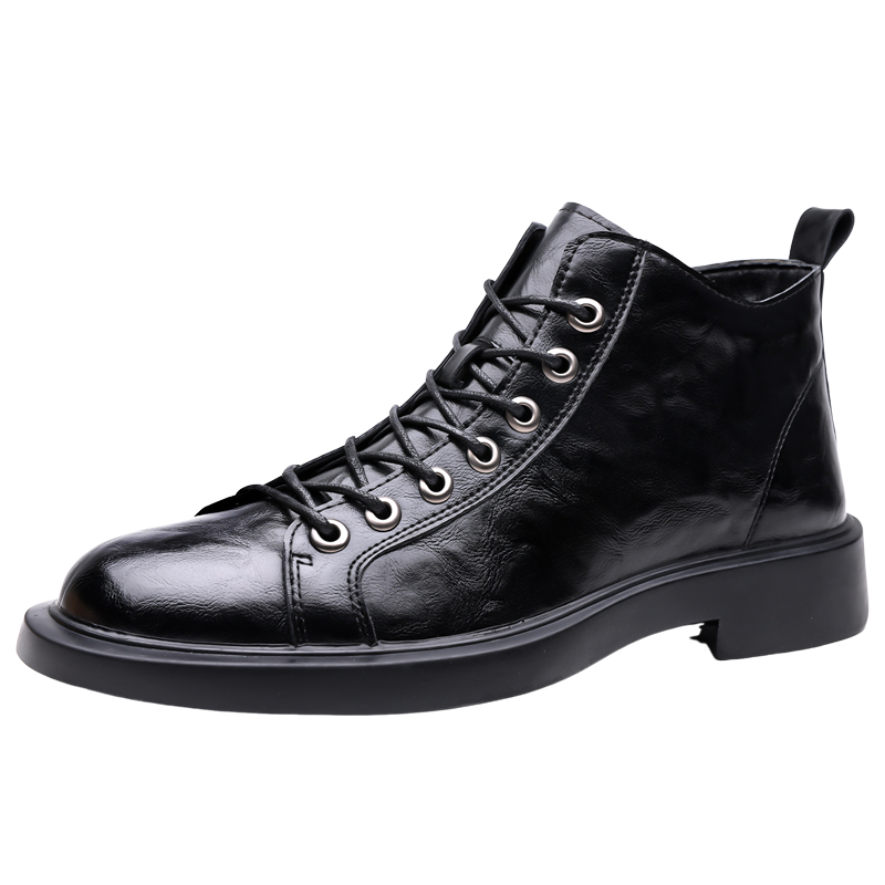 迪罗尼卡46码软皮软底英伦马丁靴男圆头大码系带中帮休闲工装靴工装短靴男