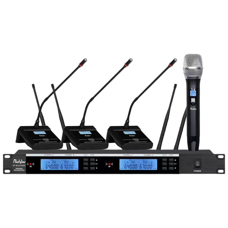 润普Runpu国产化专业会议话筒 红外线对频 无线一拖四麦克风 1手持+3鹅颈RP-WUHF694P