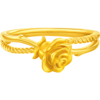 周大福挚爱摇曳玫瑰花足金黄金戒指女计价(工费420)EOF1619 送女友礼物