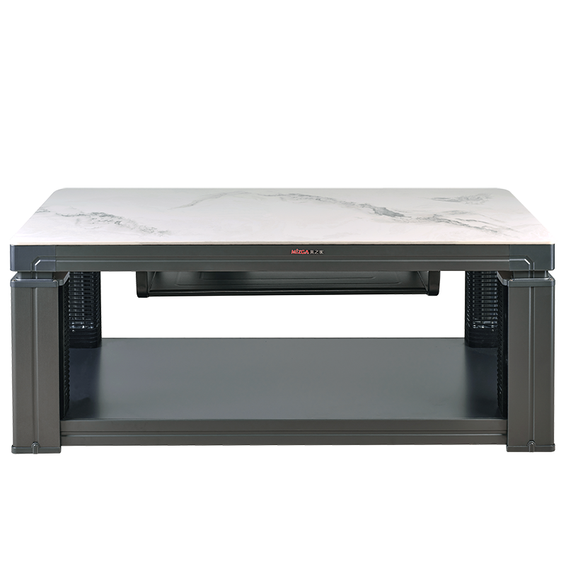 美之家取暖桌25款B2白色岩板138*80CM磁炉升降滑轮语音电暖桌电暖炉升降茶烤火桌电炉桌家用长方形电烤桌