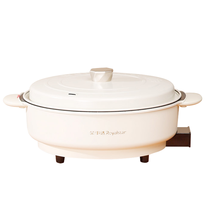 荣事达Royalstar)电火锅电炒锅电煮锅火锅锅电锅一体锅家用多功能料理烤肉电热锅RHG-150F(白色)珐琅锅红色