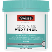 斯维诗Swisse成人无腥味深海鱼油胶囊200粒/瓶装 鱼油/深海鱼油 高含量1000mg 澳洲原装进口 香港保税随机发