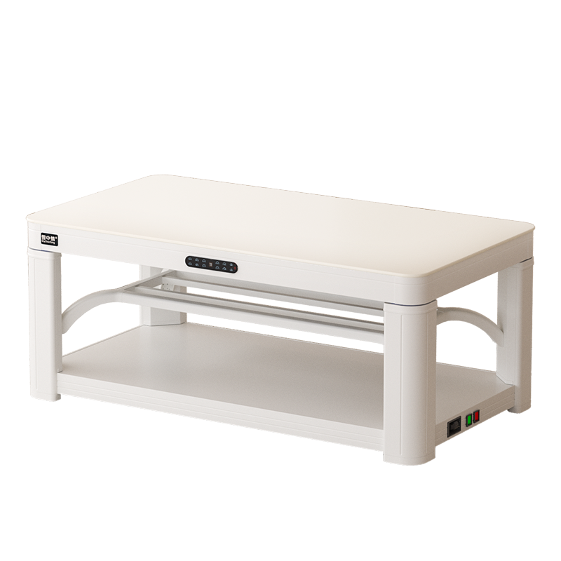 雪中情新款奶油风电暖桌电暖炉取暖桌升电暖降茶几家用多功能烤火桌子电热茶几电烤桌长方形取暖器电暖器温庭筠白138*75cm