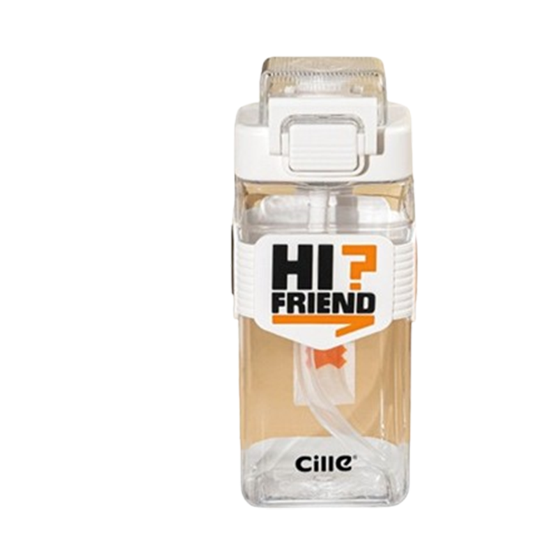 希乐塑料杯650ml大容量吸管防摔携带方便白色XL2439