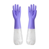 一倍 紫色橡胶带袖家务手套 M码国产1双装防滑耐磨设计