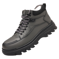 迪罗尼卡冬季高帮加绒毛棉鞋男好皮软底休闲棉皮鞋男爸爸鞋雪地靴